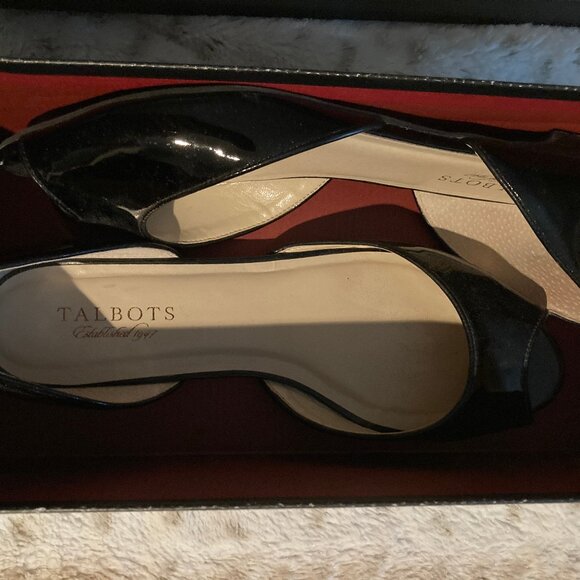 Talbots Patent Leather Peep Toe Dress Flats Black Size 9 - Picture 1 of 7